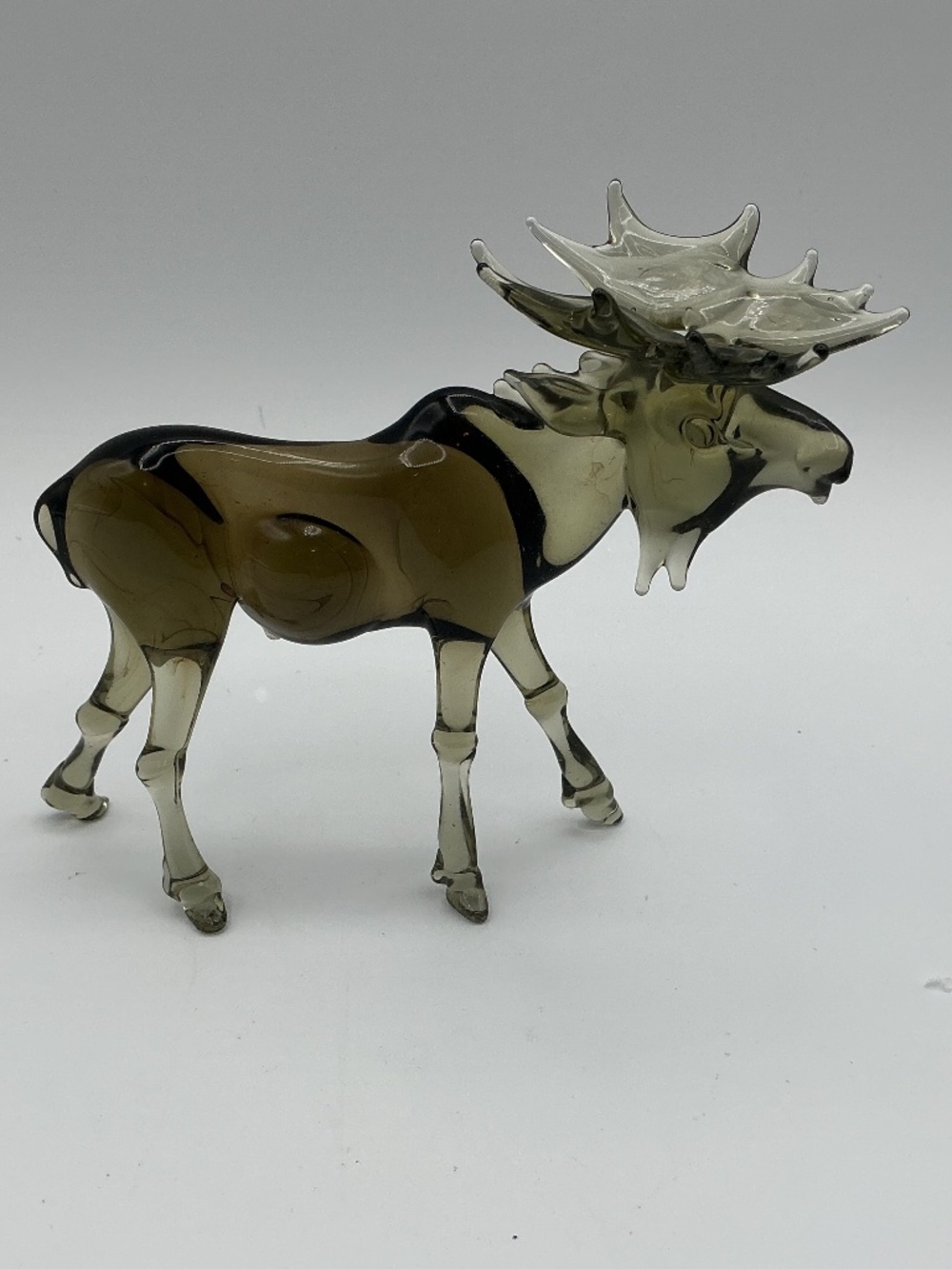 Smoky Brown Art Glass Moose Figurine Wildlife Sculpture